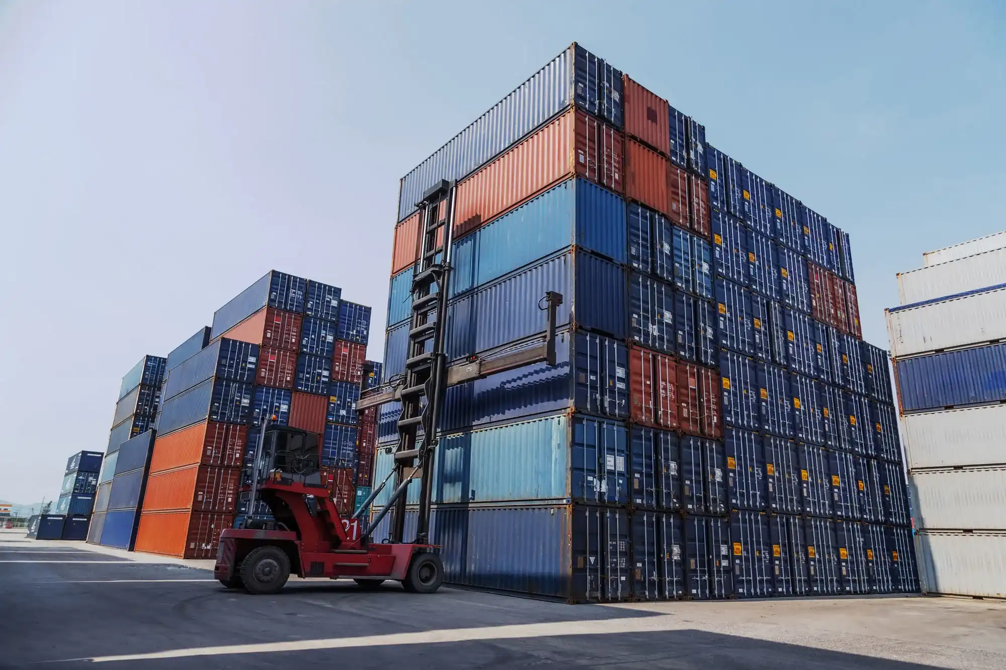 Container ship being handled at an international port